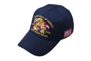Classic dark blue 250th anniversary embroidered baseball cap with eagle design, unisex.