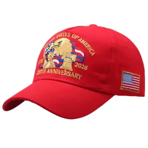 Red US 250th Anniversary Commemorative Baseball Cap with Detailed Eagle and Flag Embroidery