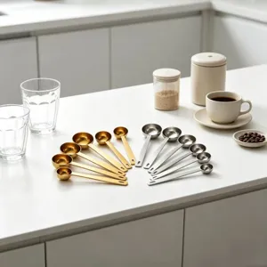 Stainless steel measuring spoons set, long handle coffee scoop for baking and cooking kitchen tool