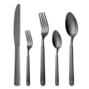 Black stainless steel cutlery set with roman column handle design detailed product view