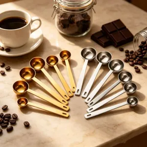 Stainless steel measuring spoons set, long handle coffee scoop for baking cooking kitchen tool