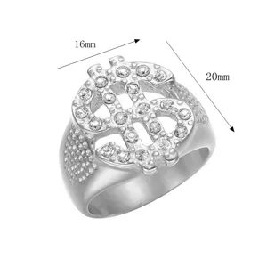 Hip hop dollar sign stainless steel rhinestone ring detail view for men fashion accessories.
