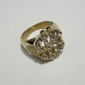 Men hip hop dollar sign rhinestone ring, stainless steel gold plated fashion jewelry.