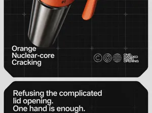 Cyberpunk style insulated tumbler detail showing the convenient one-handed rapid opening lid.