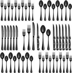 Conjunto de cubiertos negros de acero inoxidable moderno cuchillo tenedor cuchara