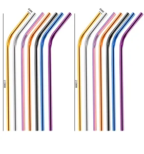 Edelstahl Trinkhalme Set, 6mm und 8mm Durchmesser, 215mm lang, bunte wiederverwendbare Metallstrohhalme.