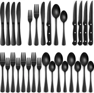 Juego de cubiertos de acero inoxidable negro mate 24 piezas tenedores cuchillos cucharas