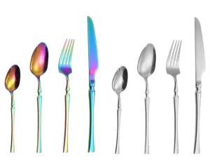 Stainless steel flatware set rainbow and silver fork spoon knife kitchen tableware 4pcs
