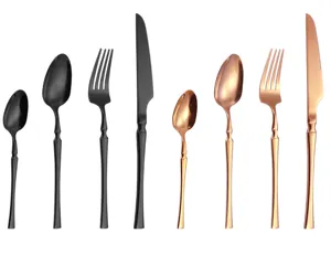 Stainless steel cutlery set with wasp waist design, elegant black and rose gold finish for dining.