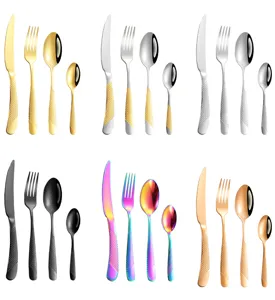 Stainless steel cutlery set knife fork spoon with textured handle kitchen tableware