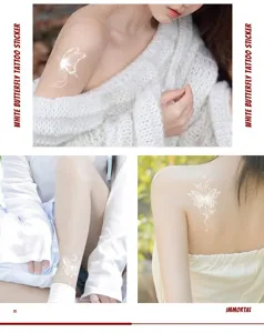 White butterfly temporary tattoo stickers, sexy vintage aesthetic body art decals for women.