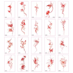 Retro red butterfly flower temporary tattoo stickers aesthetic minimalist body art sheet