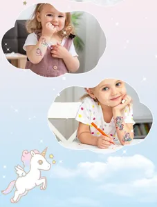 Niedliche Cartoon Einhorn Glitzer temporäre Tattoo-Aufkleber für Kinder Party und Festivals.