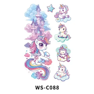 Kinder Cartoon Traum Einhorn Glitzer temporäre Tattoo Aufkleber für Party und Fest Geschenk
