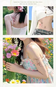 Close up detail of waterproof floral arm tattoo sticker showcasing delicate flower patterns.