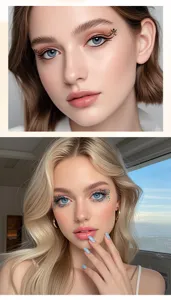 Vue détaillée des autocollants de tatouage des yeux temporaires et eye-liner de maquillage.