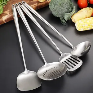 Stainless steel kitchenware cooking utensils set with long handle main view display