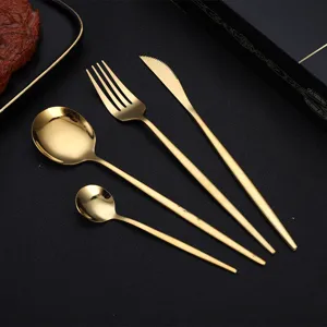 Elegantes goldenes Edelstahl Besteck Set mit Messer Gabel Löffel für Küchengeschirr