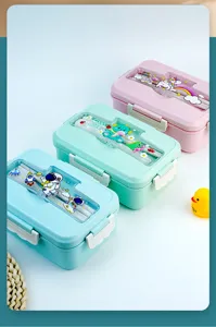 Portable wheat straw leakproof bento box cartoon microwaveable student plastic lunch box