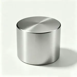 Stainless steel cylinder ice brick detail view, showing smooth polished surface and metal texture.