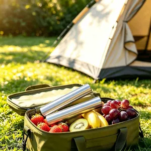 Stainless steel ice cooling pack set with insulated cooler bag for outdoor camping picnics and food fresh.