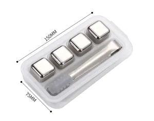 Stainless steel reusable ice cubes set with storage box and tongs for whiskey drinks