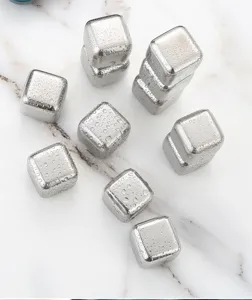 Stainless steel ice cubes reusable metal whiskey stones for chilling drinks detail view