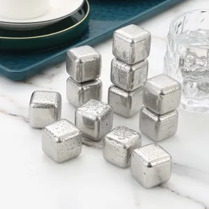 Reusable 304 stainless steel ice cubes whiskey stones set for drinks and cooling.