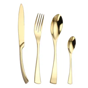 Luxury gold stainless steel flatware kitchen cutlery knife fork spoon 4-piece set