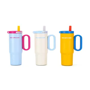 Vaso térmico de acero inoxidable con asa y pajita, taza de viaje grande para uso diario.