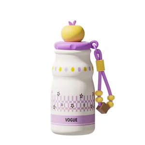 Bouteille isotherme portable en acier inoxydable avec couvercle pomme et lanière.
