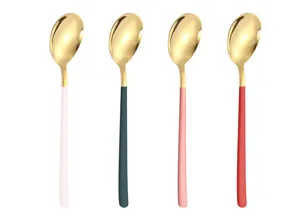 Set de cucharas coreanas de acero inoxidable de color chapado en titanio para cocina camping.