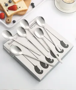 Stainless steel Korean spoons long handle dinner soup spoons tableware set 6pcs