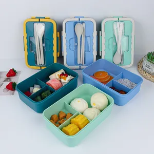 Wheat straw lunch box microwave safe plastic bento box for students with compartments