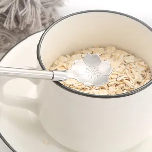 Stainless steel cherry blossom straw spoon long handle coffee stirring spoon cute tableware