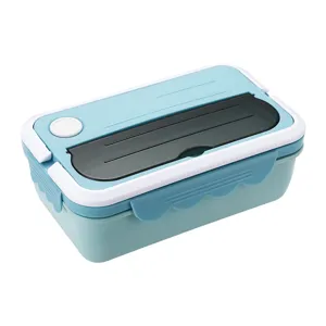 Portable Plastic Lunch Box Student Divided Bento Box Rectangular Meal Container With Tableware For Office Work School