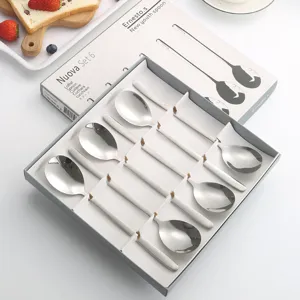 Stainless steel Korean soup spoon set of 6 with elegant gift box kitchen tableware