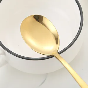 Cuchara de sopa coreana de acero inoxidable chapado en oro de titanio vista principal