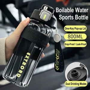 800ml Sports Water Bottle With Straw Portable Heat Resistant PC Outdoor Gym Fitness Travel Leakproof Bottle For Men Women