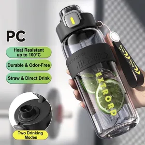 Portable large capacity sports water bottle with straw and 100°C heat resistance