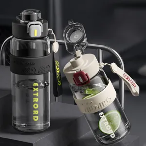 Detail view of large capacity 800ml portable plastic sports water bottle with straw.