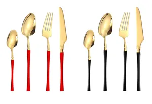 Stainless steel flatware set gold cutlery fork knife spoon table service kitchen tableware