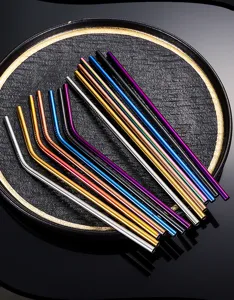 Kleurrijke roestvrijstalen metalen rietjes set, herbruikbare metalen rietjes voor drankjes en koffie.