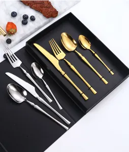 Stainless steel cutlery set luxury gold silver flatware knife fork spoon kitchen tableware