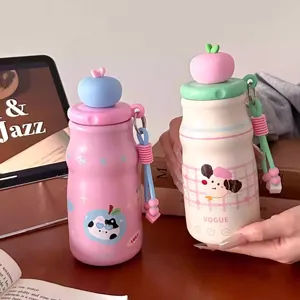 Jolie Tasse Thermos en Acier Inoxydable 316 Style Ins avec Paille Bouteille d'Eau Isolé sous Vide Portable pour Étudiants Cadeau Fille