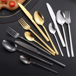 Juego de cubiertos de acero inoxidable tenedor cuchara cuchillo negro oro plata cocina lujo
