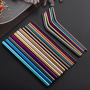 Bunte edelstahl trinkhalme set gerade und gebogene metall strohhalme wiederverwendbar.