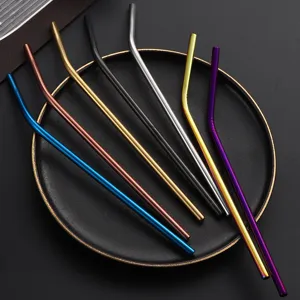 Bunte edelstahl trinkhalme set, wiederverwendbare metall gewinkelte strohhalme für getränke.