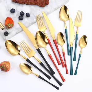 Stainless steel flatware set gold cutlery knife fork spoon kitchen tableware food props main image