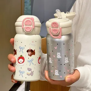 Leuke 316 roestvrijstalen geïsoleerde waterfles met rietje en puppy ontwerp.